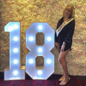 18th Birthday flower wall and light up 18 hire Age in Lights Kent Surrey Sussex