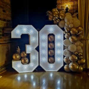 30th Birthday Party High Rocks Tunbridge Wells Kent - Light Up 30 Hire with balloons