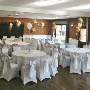 Balloon Centrepieces, white taffeta sashes